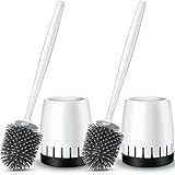Toilet Brush with Holder Set 2 Pack - Silicone Toilet Bowl Cleaner Brush and Holder for Bathroom