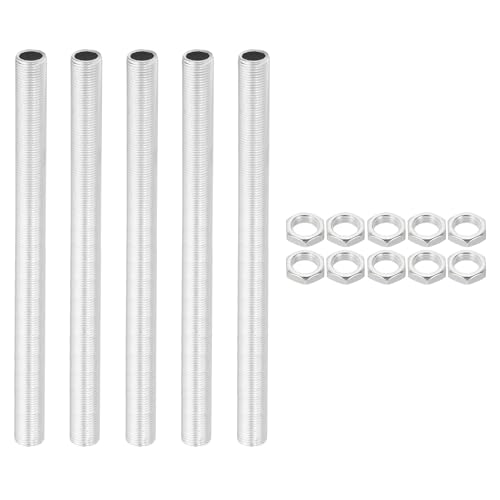 PATIKIL Kit de Tubo de Lámpara Roscado M12 de 190mm/7.5' con Tuercas de Bloqueo, 5 Kit Varillas Roscadas para Accesorios de Lámpara de Araña de Techo Diy, Galvanizado de Zinc