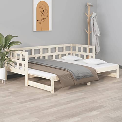 GeenYuu Cama extensible de madera maciza de pino, 2 x 80 x 200 cm, cama de invitados y sofá, marco de cama de madera con somier, ahorra espacio para dormitorio, requiere montaje