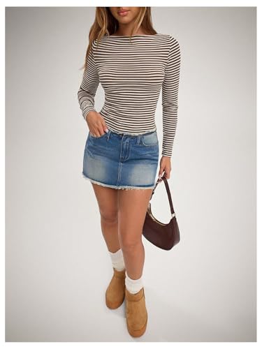Milumia Women's Y2k Striped Boat Neck Top Fitted Long Sleeve Knit Tops4