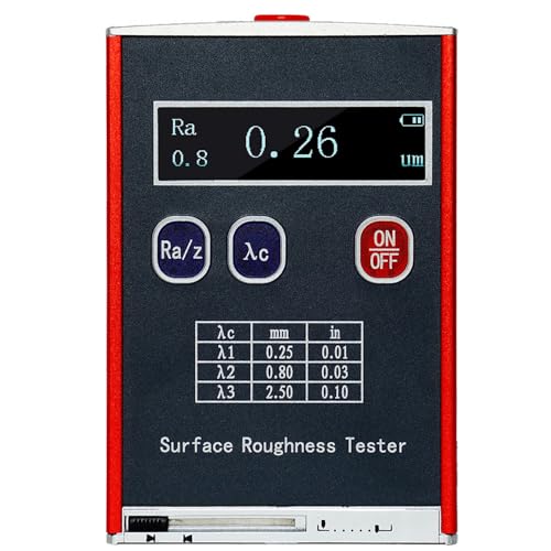 ShaiVrissian Handheld Surface Roughness Tester,Digital Roughness Gauge with Standard Calibration Block,4 Testing Parameters Ra/Rq/Rz/Rt,for Industrial Measurement Metalblock