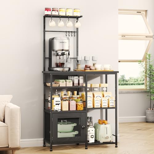 SWTYMIKI Bakers Rack with Storage - Coffee Bar Cabinet Organizer