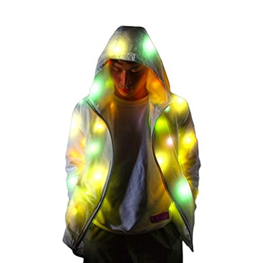 M&Catree Hombre Mujer Luz LED Chaqueta Manga larga Hoodie Fiesta Carnaval Navidad Brillante Chaquetas con Capucha - Blanco, L | Ya disponible en tu tienda friki favorita! En mundofriki.es!