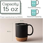 DOWAN Coffee Mugs, 15 oz Mug Ensemble de 2, Grande tasse de café en céramique avec fond de liège et lard anti-splash pour les hommes, femmes, grande tasse pour café latte, thé, gris mat