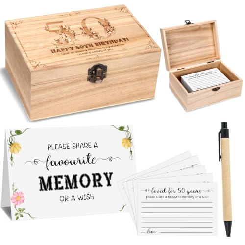 CCCYMM 103 Pcs 50th Birthday Share A Memory Cards with Wooden Keepsake Box