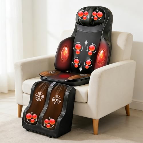 Full Body Massage Mat for Neck Back Foot Calf with Heat and Vibration, Massager Chair Pad with Deep-Kneading Nodes, Portable Seat Massager for Relaxation, Home Office Use, Gifts for Familes Friends
