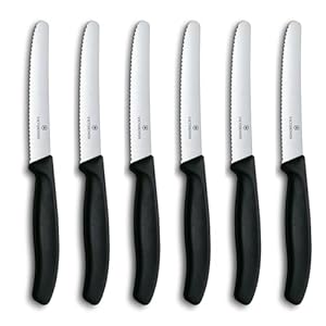 Victorinox 6.7833.6 Swiss Classic Tomato and Table Knife Set for Everyday Family Dining Serrated Blade in Black, Set of 6