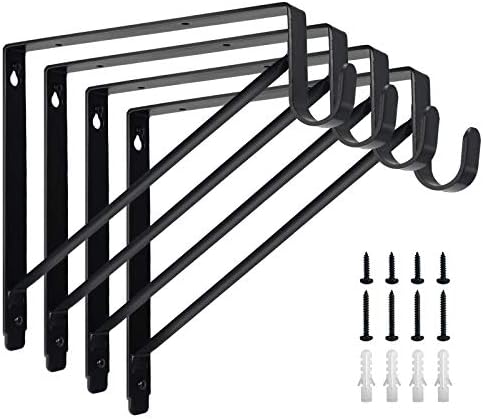 Kunzye 4 Pack of Closet Rod Brackets,Heavy Duty Black Closet Shelf & Rod Brackets,Closet Shelves Bracket with Rod Shelving Support, with Screws