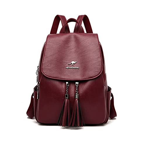 Sac à dos femme antivol bordeaux en cuir PU étanche pour protéger vos affaires au travail