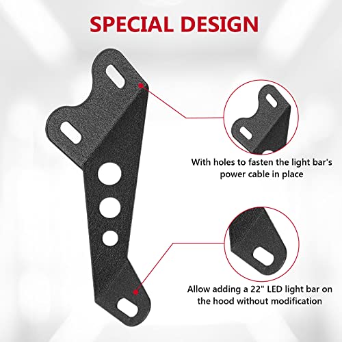 Alavente Hood Light Bar Brackets Mount Kit For Jeep Wrangler Jk (2Dr) / Jku 2007-2017 (4Dr), Hood Mount Bracket For 22" Straight Light Bar (Pair, Black) #TOP2