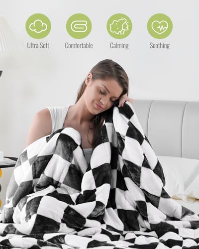 Uttermara Weighted Blanket Full Size(12lbs, 48" x 72", Plaid Black), Double Side Premium Soft Flannel Fleece Weighted Throw Blanket, Reversible Checkerboard Print Heavy Blanket for Adults Couch Bed