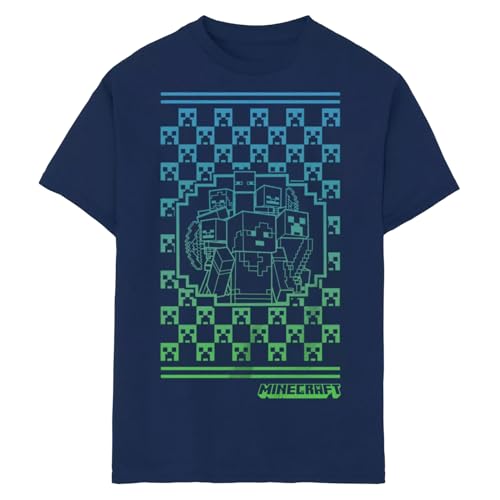 Minecraft Boys' Repeating Creeper Color Gradient Short Sleeve Kids Graphic Print T-Shirt (Boys X-Small)