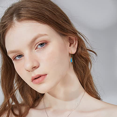 14K Solid Gold Turquoise Threader Earrings For Women, Minimalist Dangle Women Girlsdrop Earrings Long Chain Earrings Thread Earrings Jewelry For Women Girls #TOP1