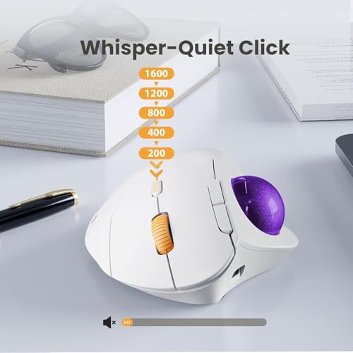 Image of ProtoArc Wireless Trackball Mouse, EM04 Ergonomic Bluetooth Rollerball Mouse Rechargeable Computer Laptop Mouse Thumb Control Mice, Compatible with PC, iPad, Mac, Windows-White Mouse Violet Ball
