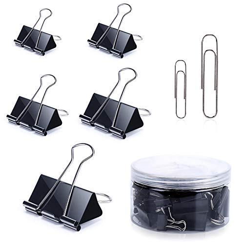Binder Clips Paper Clips Set, Assorted Sizes Paper Clamps (X Large, Large, Medium and Small Size) 160 PCS for Office, School and Personal Use, Meet Your Different Using Needs, by Panlison.