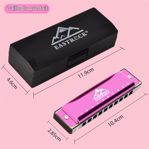 EASTROCK 10 Trous Harmonica Diatonique en Do pour Débutant, Adultes, Rose – vue 5