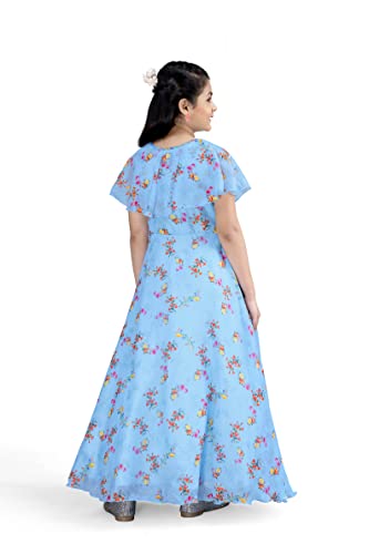 Image of Fashion Dream Girls Tabby Silk Maxi Length Ruffled Dress|Girls Maxi Dress|Long Dress|Long Gown Dress(Light Blue 7-8 Year)