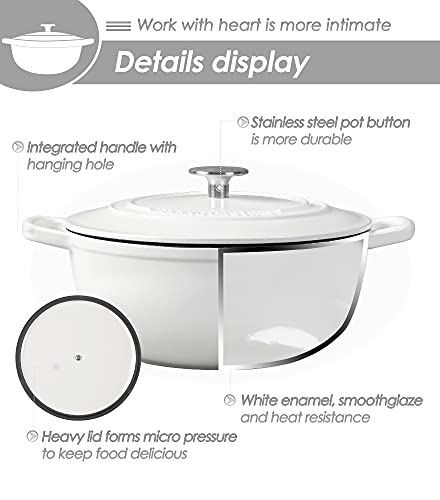 Enameled Cast Iron Dutch Oven, Edging Casting 5 Quart Enameled Dutch Oven Pot, Suitable For Variety Stovetops, White… #TOP2