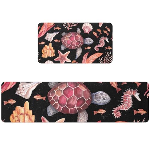 Alfombrillas de cocina absorbentes con diseño de tortuga para pasillo y hogar 2