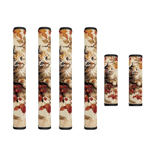 Image of Fridge Door Handle Covers Set of 6 Kitchen Appliance Decor Handles Glove Anti-Slip Protectors Washable Fabric Refrigerator Decor Accessories, Cute Cat Fall Leaf Beige Autumn Decor