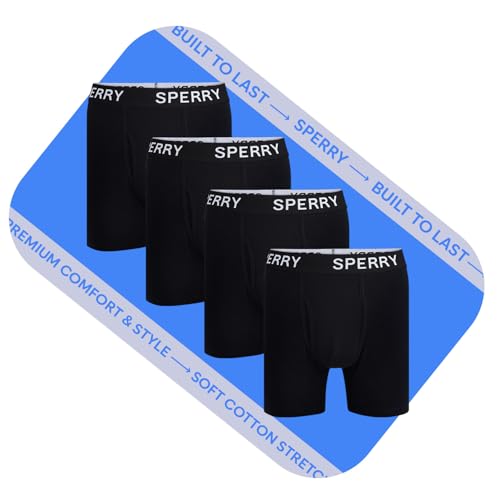 Sperry 4-Pack Mens Premium Cotton Stretch Boxer Briefs – Everyday Comfort Cotton Mens Boxer Briefs with Fly Pouch & 5” Inseam2