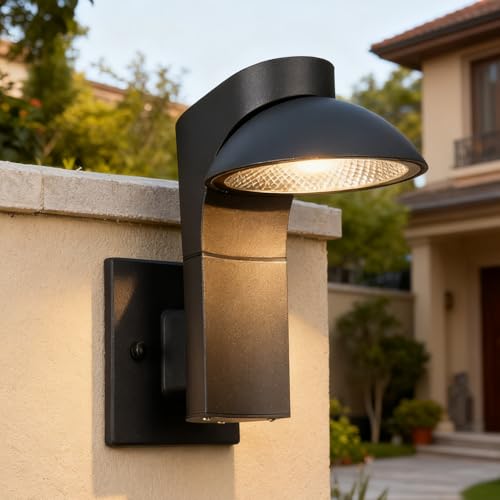 PinRight Outdoor Wall Light,350-Degree Rotatable Lamp Head,10%-100% Dimmable, 3000k, 100-277V Porch Sconces Wall Mounted Lighting,Ip65 Exterior Waterproof Wall Lamp, for Garden,Patio,Garage,Porch