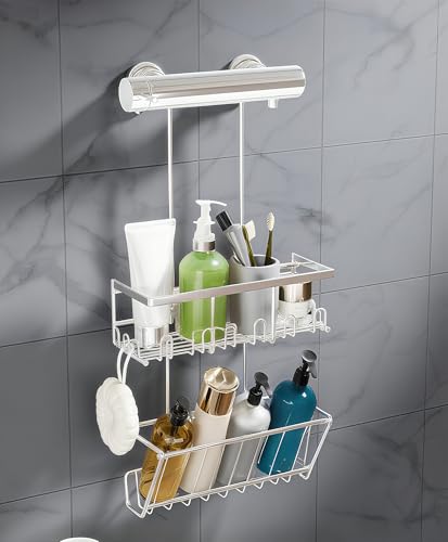 RUIHANDA Étagère de douche sans perçage, Etagere douche a suspendre - Support double, Plusieurs crochets