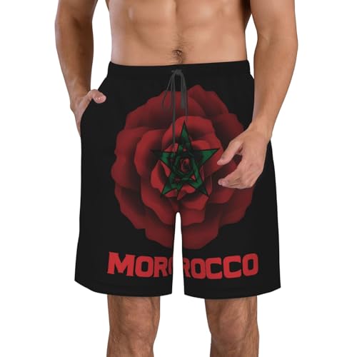 Skull Morocco Flag Men's Swim Trunks Bathing Mesh Lining Suit Swimsuits Beach Shorts3