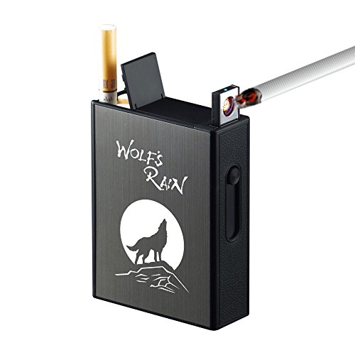 Cigarette Case With Lighters Full Pack 20Pcs Regular Cigarettes Box Rechargeable Windproof Flameless Electric Protable Lighter (Wolf) #TOP4