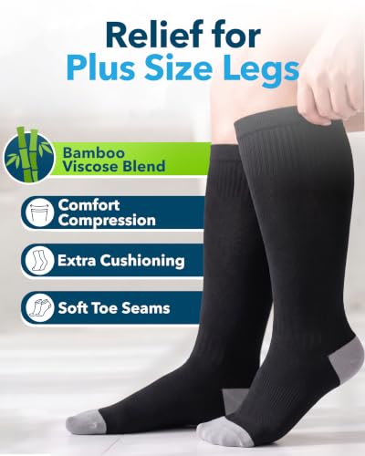 Image of Doctor's Select 3 Pairs Plus Size Compression Socks Wide Calf - Bamboo Viscose Knee High Socks | Circulation Support