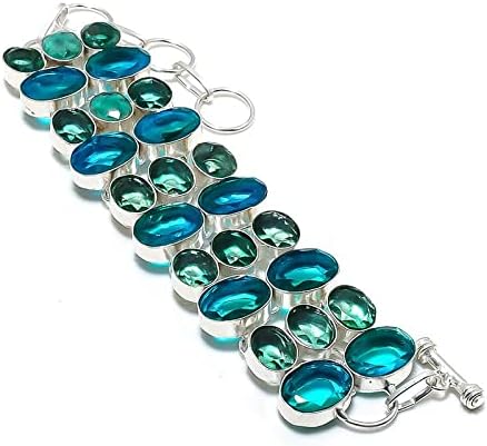 Pulsera de plata de ley 925 con topacio azul suizo, piedra preciosa de patita hecha a mano de 7-8 pulgadas, modelo AS-4205, Topacio