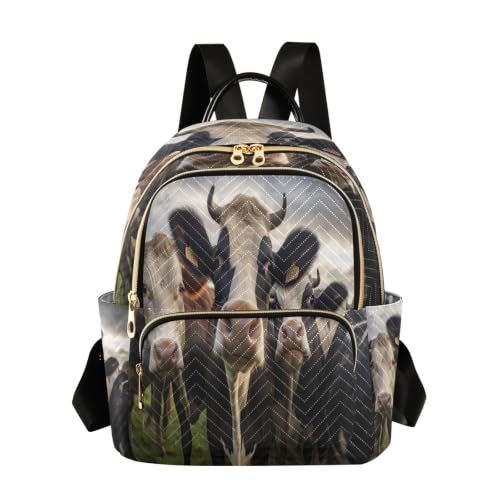 Sac à dos moderne matelassé 26x13x32cm au motif vache graphique