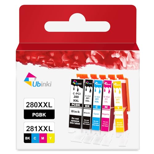 Ubinki 280 y 281 XXL Cartuchos de Tinta de Repuesto para Canon 280 281 PGI-280XXL CLI-281XXL para PIXMA TR8520 TR8620 TS8220 TR8600 TR7520 TS8300 TR8500 TS9120 TS9520 TS6120 Impresora (Paquete de 5)