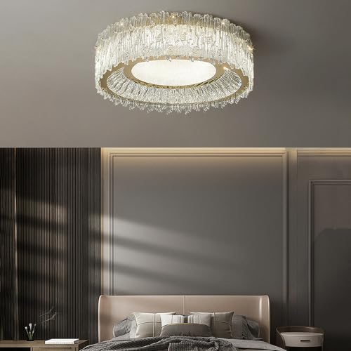 Plafonnier LED cristal doré intensité variable style nordique 40cm