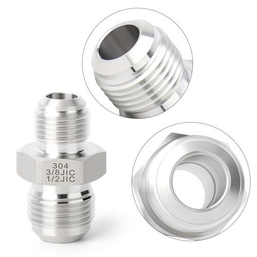 Image of TAISHER 2PCS Forging of 304 Stainless Steel JIC Flare Tube Fitting, 3 /8 inch JIC Male x 1 /2 inch JIC Male, Union