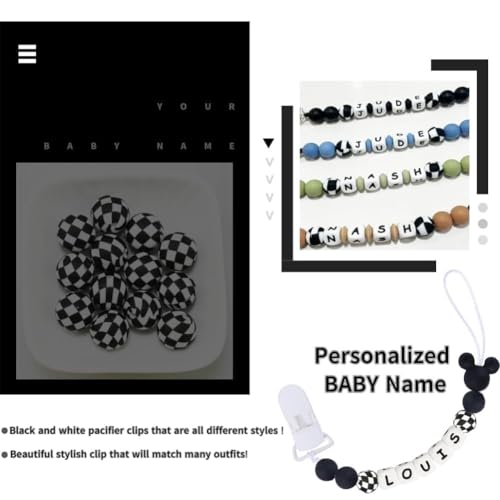 Personalized Pacifier Clip with Name Custom Checkered Pacifier Holder Custom Name for Baby Newborn Gift (Checkered) - Thumbnail 3