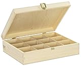 LAUBLUST Große Teebox aus Holz 12 Fächer - ca. 29 x 22 x 8 cm, Natur - Teekiste mit Schnappverschluss | Teebeutelspender - Aufbewahrungskiste - Küchenbox | Geschenk für Teeliebhaber