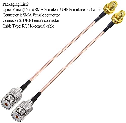 TUOLNK SMA to UHF Coaxial Cable RG316 SMA Female to SO239 PL259 Female RF Coax Cable 6inch(15cm) CB Radio Pigtail Cable PL259 SMA Female Extension Cable 2 Pack