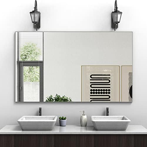 BEAUTME Large Decorative Wall Mirror, 45" x 30" Rectangle Rust Color Metal Wall Mounted Mirror Hangs Horizontal for Entryway Bedroom Dining Room