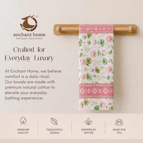Image of Cotton Rich Printed Waffle Hand Towel | Lightweight | Anti Microbial & Water Absorbent | Soft Touch Quick Drying Towels (Lotus Serene, Pack of 4)