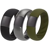 ThunderFit Silicone Rings Wedding Bands for Him and Her, Unisex Engagement Rings, 7mm Width, Rubber Engagement Bands with Classic Metal Accent, Variety Multipack 1/2/3