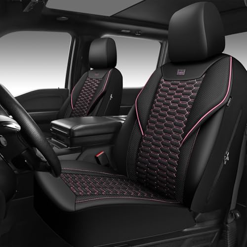 Image of CAR PASS 3D Foam Mesh Leather Car Seat Covers Front Seats,Breathable Mesh Front Seat Covers for Women,Universal Fit for Cars SUV Truck Sedan Van Automotive, Armrest Airbag Compatible,Black and Pink