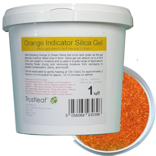 Trustleaf 1kg 2.2lbs Tub of Orange Self Indicating Silica Gel 2-4mm Beads - Dehumidify - Flower Drying - 3D Printing - Storage