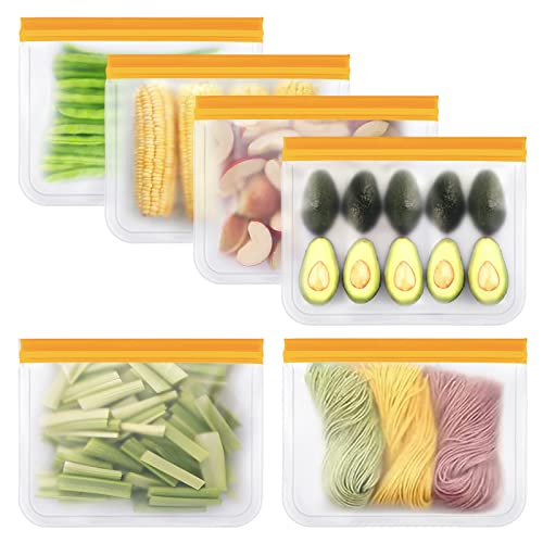 Reusable Food Storage Bags, 6 Pack Bpa Free Reusable Freezer Bags Reusable Gallon Bags Sandwich Bags Snack Bags, Extra Thick Leakproof Silicone Lunch Food Bags For Meat Fruits And Vegetables #TOP12