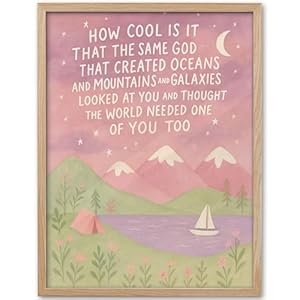 KensTro Natural OAK Wood Same God Creation Framed Wall Art,12x16in Inspirational Christian Bible Canvas Art,Mountain Nursery Decor,Pink Set of 1 for Christian Girly Dorm Gift for Girl Adoption Gifts