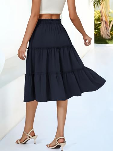 Image of Berydress Midi Skirts for Women 2026 High Waist Casual Summer Boho Skirt | Cute Flowy A Line, Tiered Ruffle, Two Side Seam Pockets, Western Style, Boho Beach Vacation, Going Out, Teacher Outfits