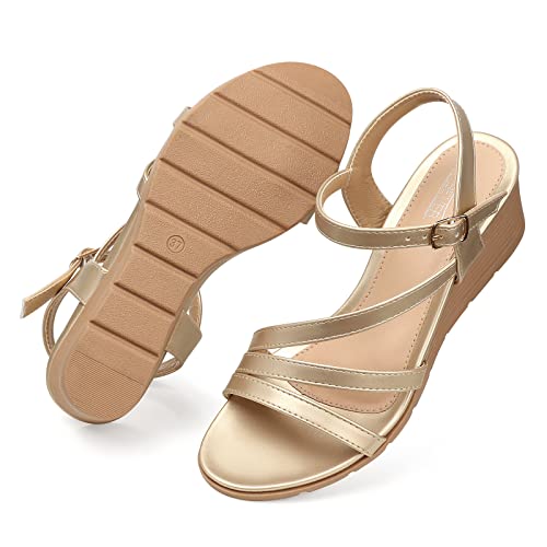Image of SHIBEVER Wedge Sandals for Women Dressy: Comfortable Low Heel Sandal | Open Toe Ankle Strap Strappy Womens Shoes with Cushioned Casual Walking for Wedding Work Office Travel in Summer