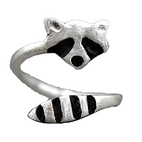 Ronliy Creative Silver Color Raccoon Female Ring Cute Animal Opening Rings For Women Party Adjustable Jewelry W Sv Resizable #TOP8
