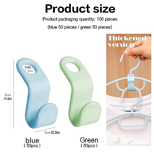 Mehrfach Kleiderbügel Bügel Verbindungshaken Platzsparend Clothes Hanger Connector Hooks Kleiderschrank Organizer, 100 Stück Blau und Grün