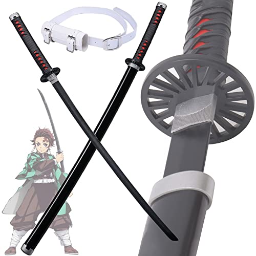 YYDP Tanjiro Katana Samurai Schwert Holz, Demon Slayer Sword Bambusklinge Cosplay Prop Waffen, Anime Lovers Spielzeug Dekorativ Mit Scheide, 104cm, 1-TLG, Knife+white Belt Cover